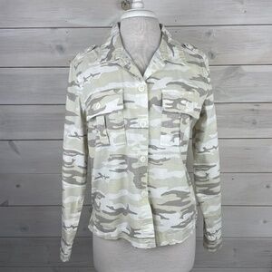 Sanctuary Womens Tan Beige Camouflage Cotton Button-up Cargo Jacket Size Small